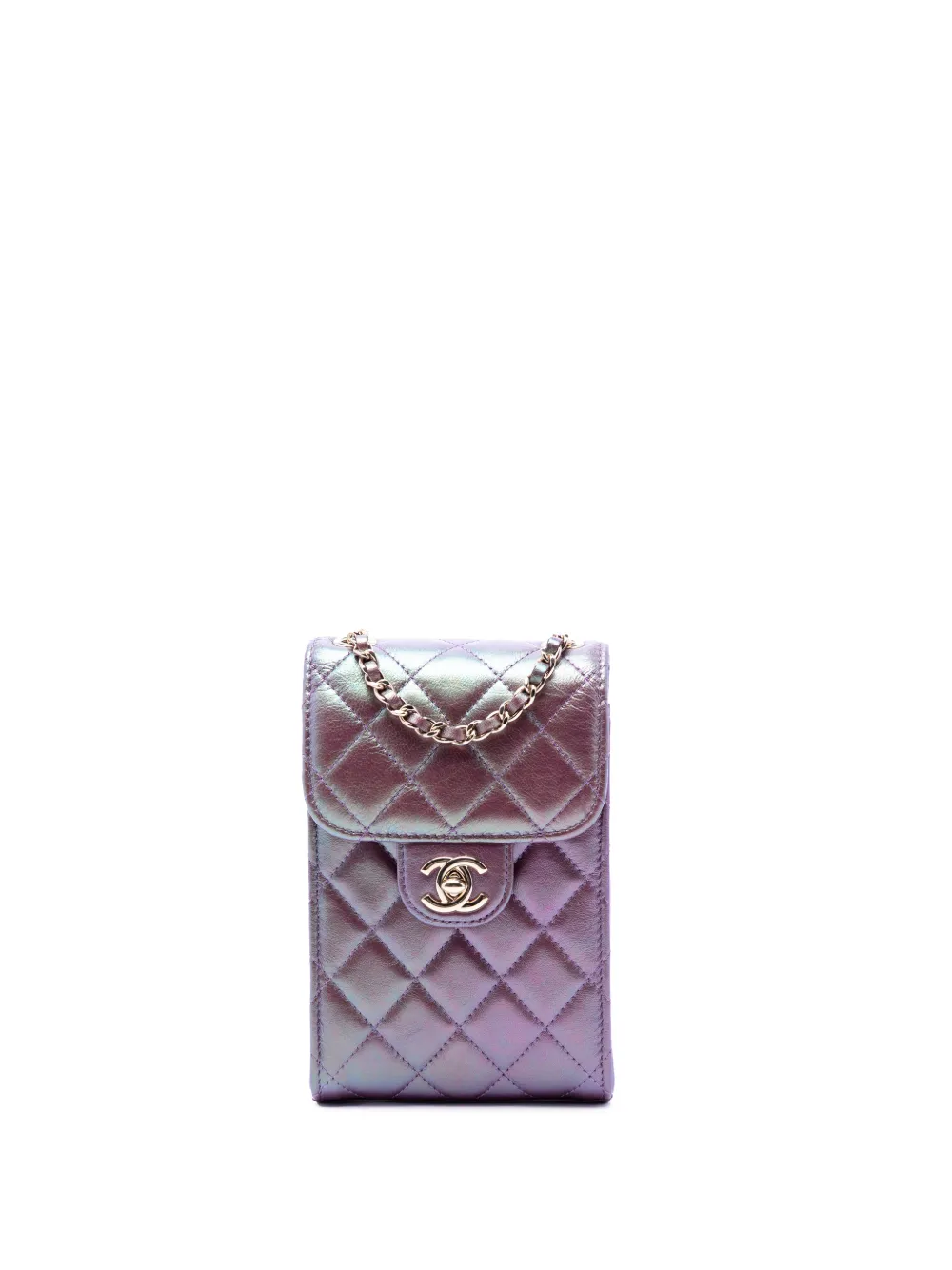 CHANEL Pre-Owned 2020 CC Quilted Iridescent Lambskin Phone Holder with Chain crossbody bag - Viola