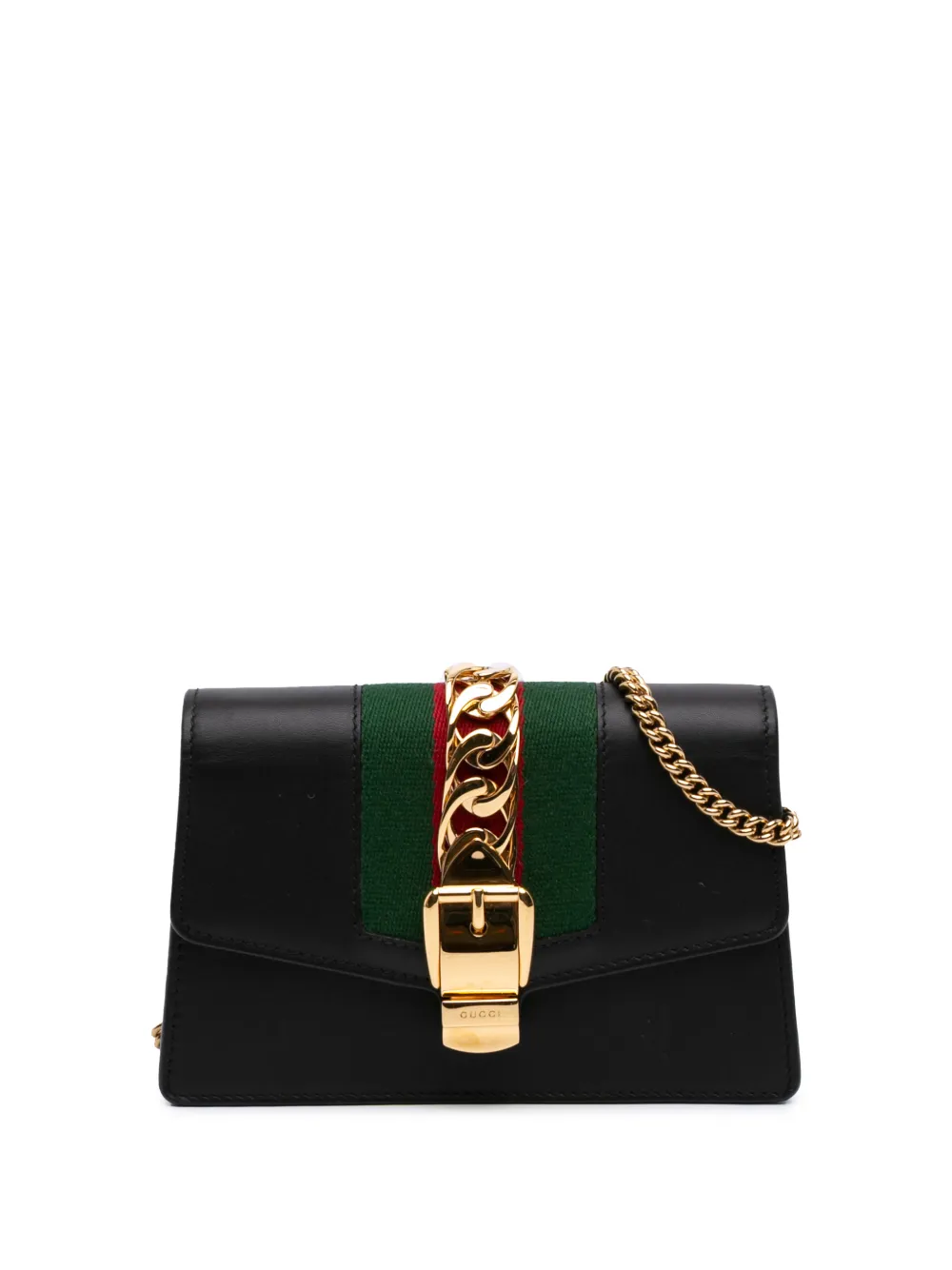 Gucci Pre-Owned 2000-2015 Super Mini Calfskin Web Sylvie Chain crossbody bag - Nero