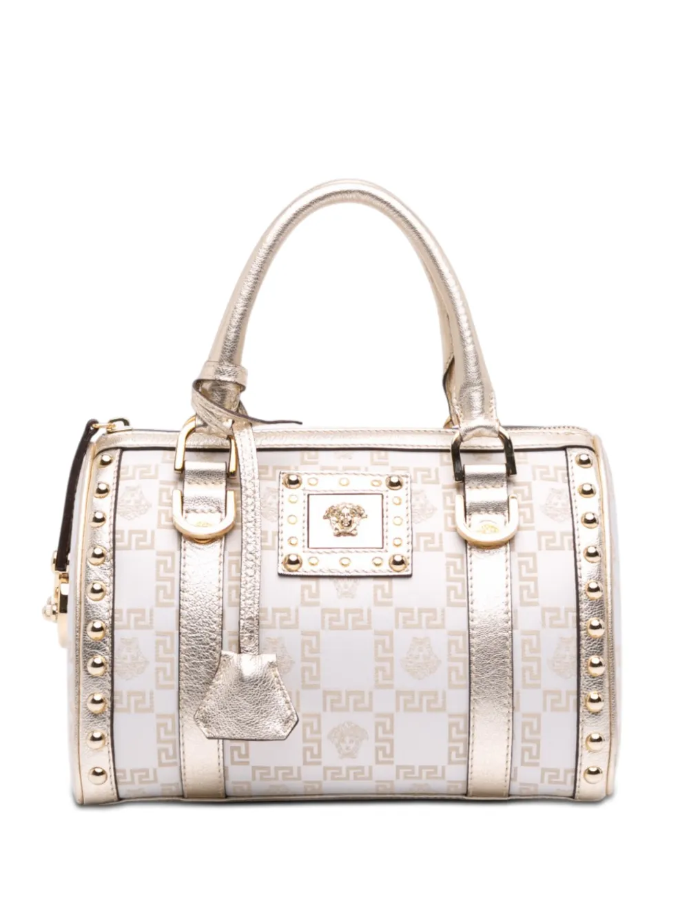 Versace Pre-Owned 2010-2026 Small Studded Jacquard Snap Out Of It boston bag - Bianco