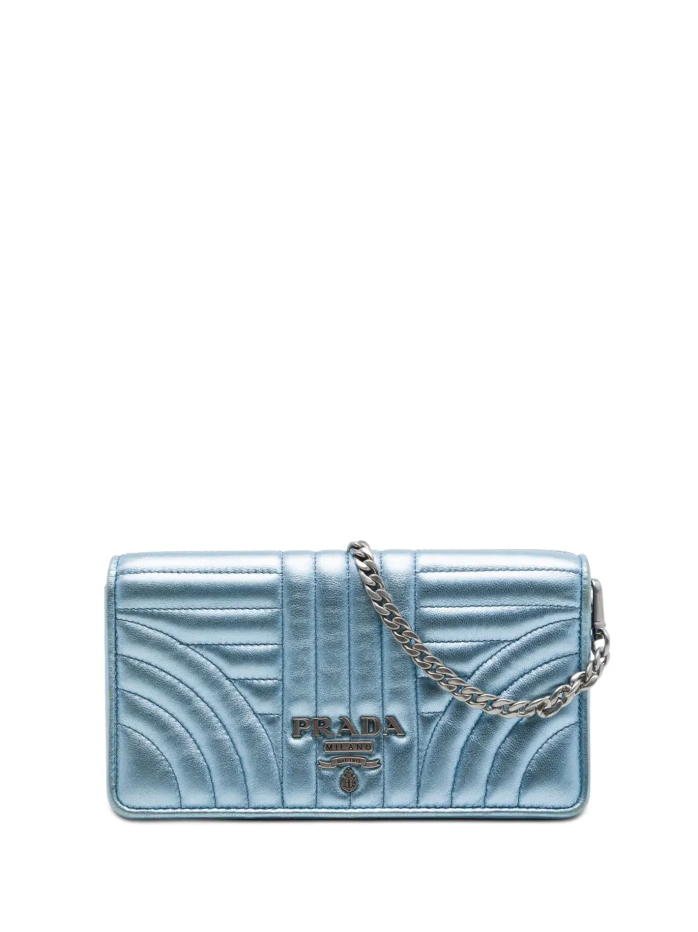 Prada Pre-Owned 2013-2026 Metallic Soft Calf Impunture Diagramme Wallet on Chain crossbody bag - Blu