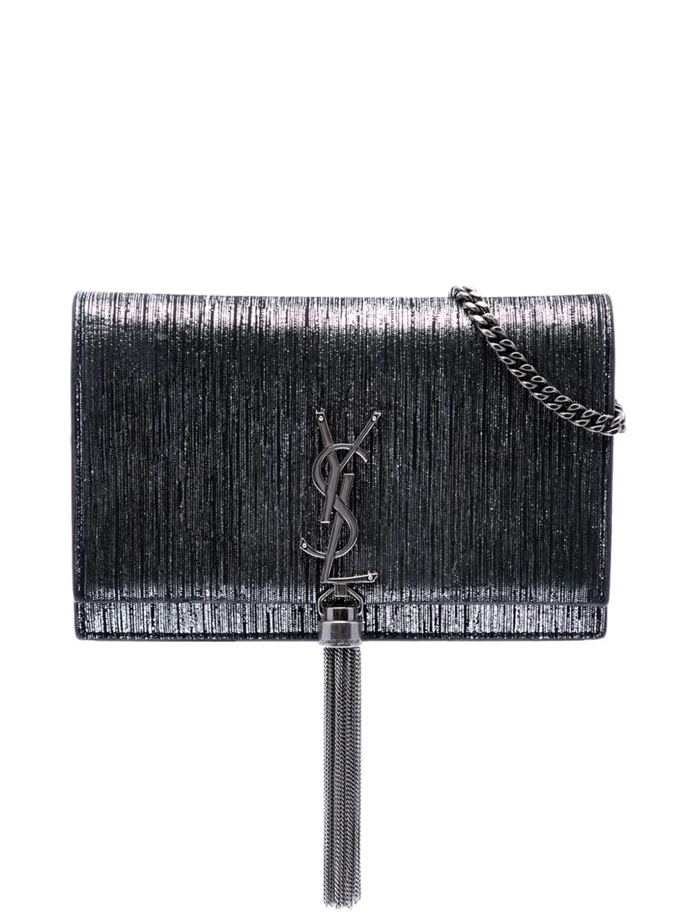 Saint Laurent Pre-Owned 2018 Metallic Suede Monogram Kate Tassel Wallet on Chain crossbody bag - Argento