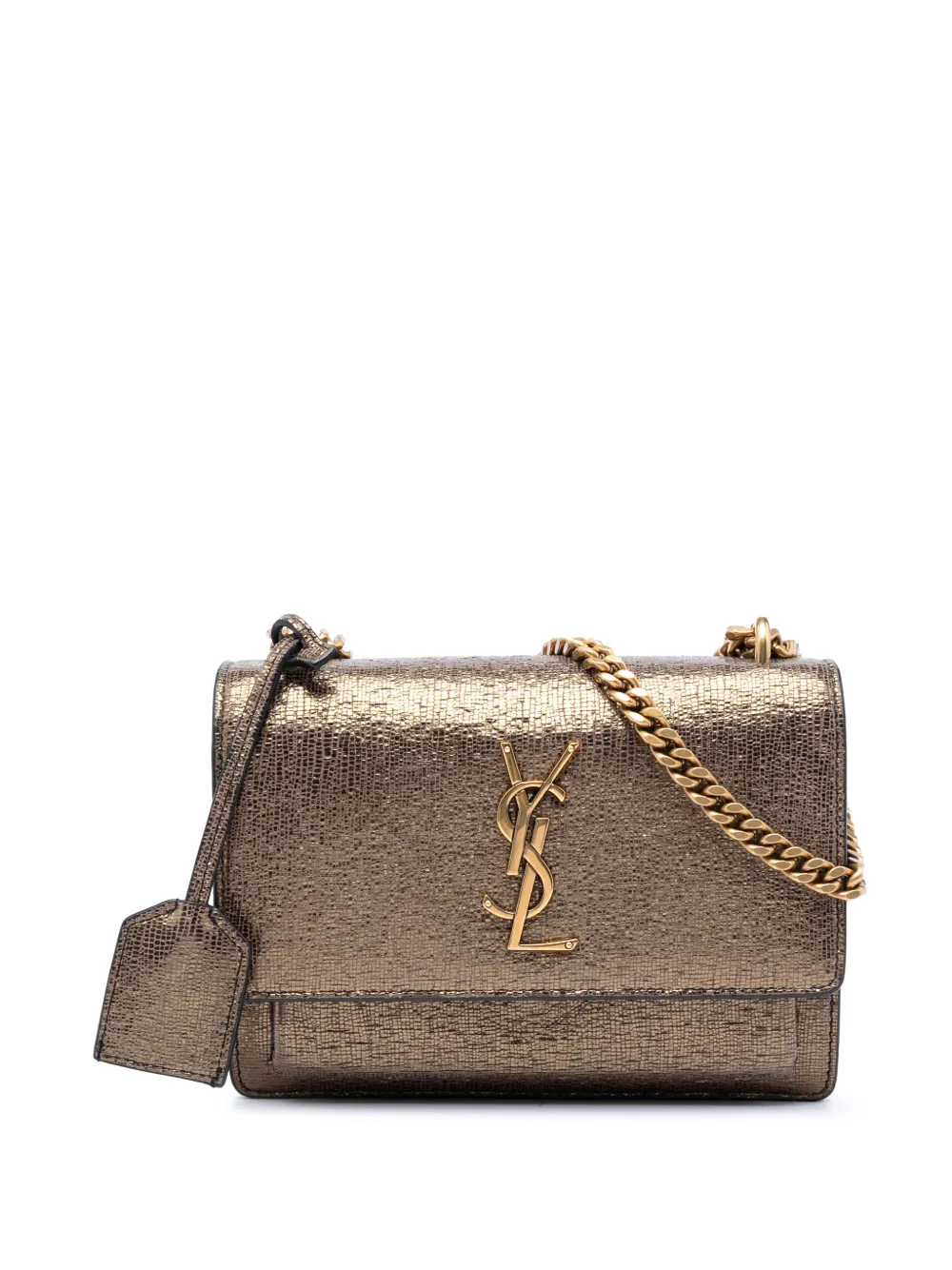 Saint Laurent Pre-Owned 2019 Small Metallic Lizard Embossed Leather Monogram Sunset crossbody bag - Oro
