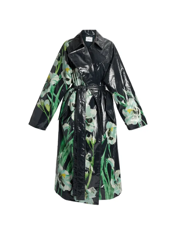 Erdem Floral-print Coated Trench Coat in Blue
