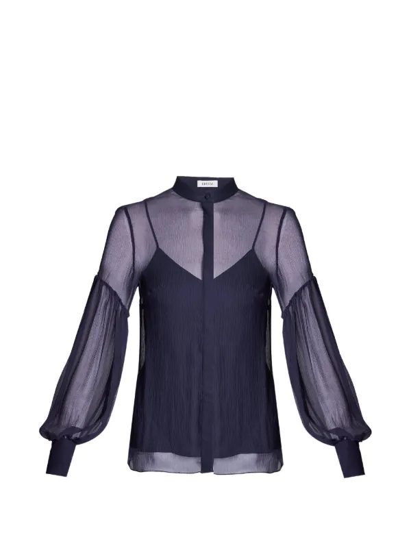 Erdem Sheer Blouson-sleeve Blouse in Blue