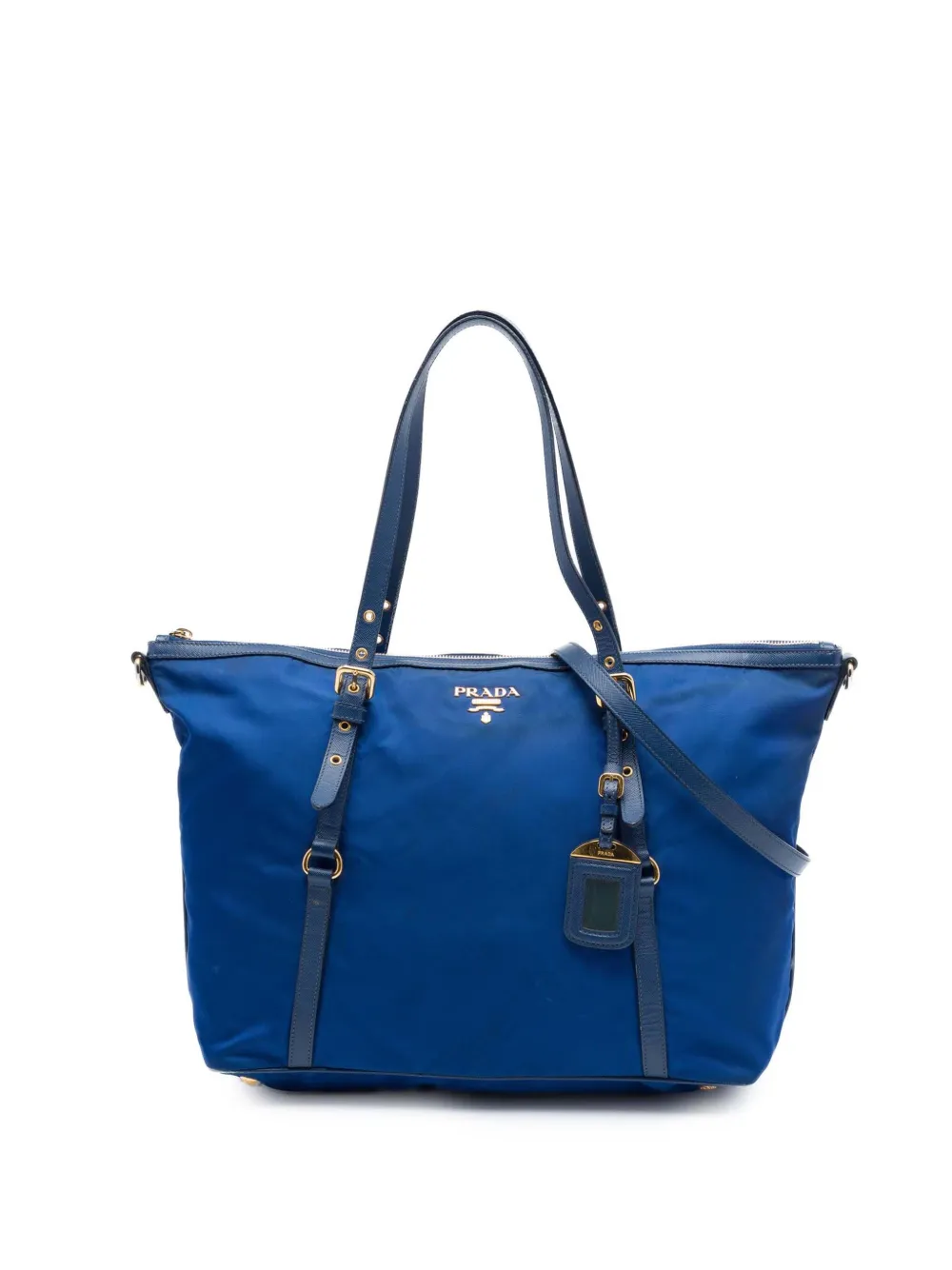 Prada Pre-Owned 2010-2026 Saffiano Trimmed Tessuto Zip Top Convertible Tote satchel - Blu