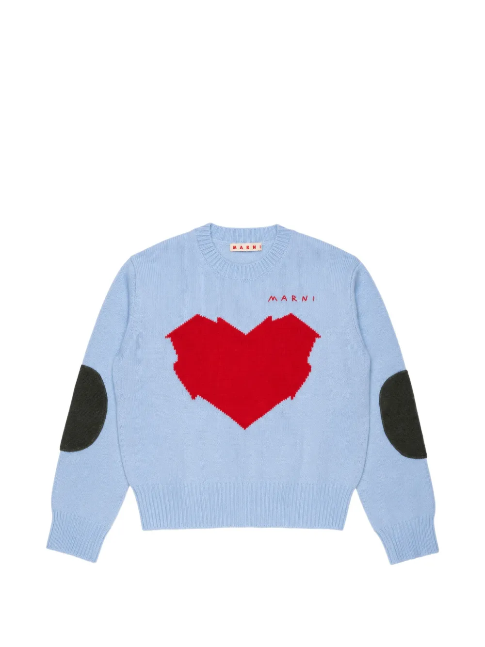 Marni Kids heart-intarsia elbow-patch sweater - Blu