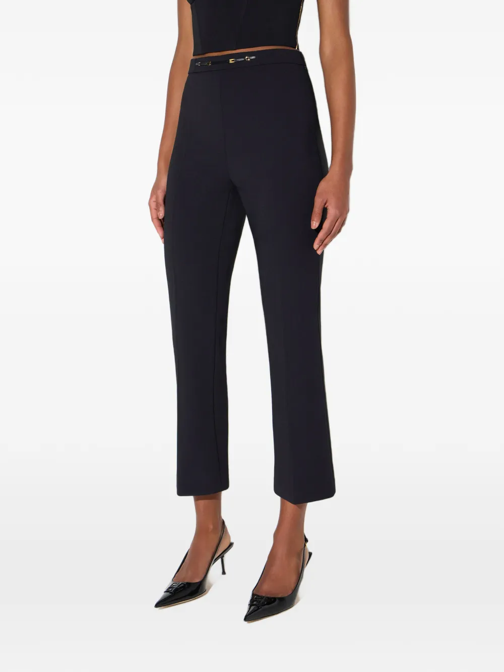 Elisabetta Franchi Broek van stretch gelaagde crêpe stof met juwelen detail Zwart
