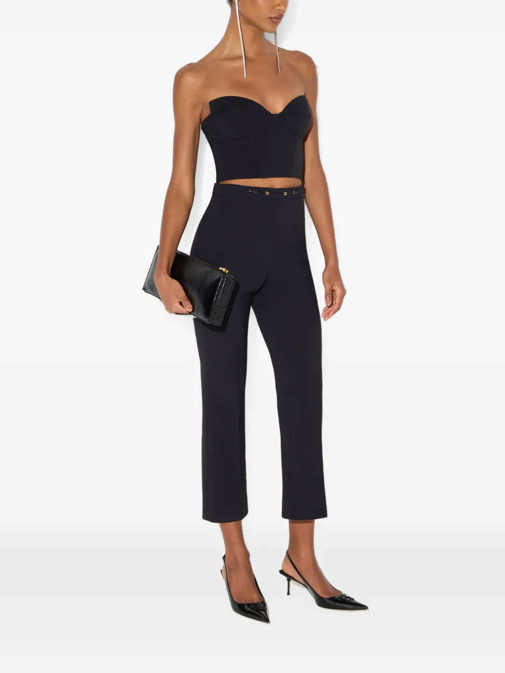 Elisabetta Franchi Broek van stretch gelaagde crêpe stof met juwelen detail Zwart