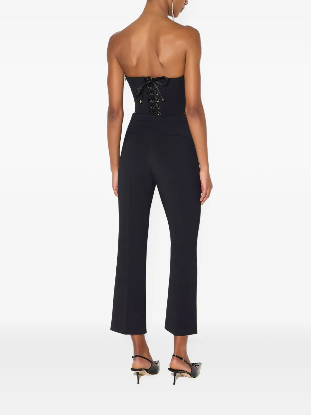 Elisabetta Franchi Broek van stretch gelaagde crêpe stof met juwelen detail Zwart