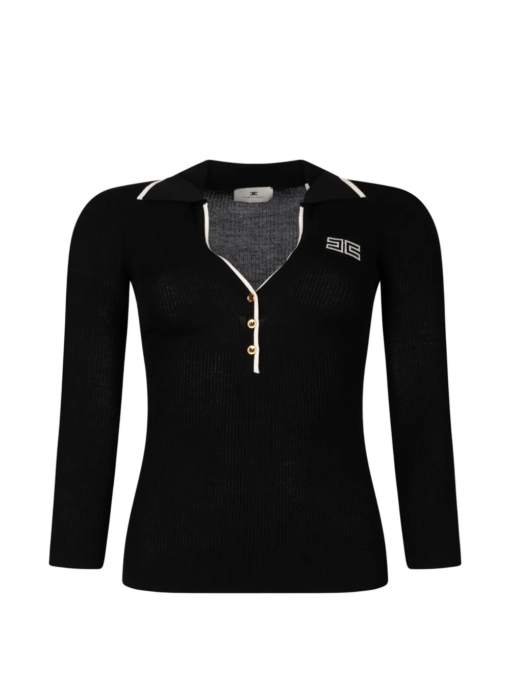 Elisabetta Franchi ribbed-knit logo-embroidered sweater - Schwarz