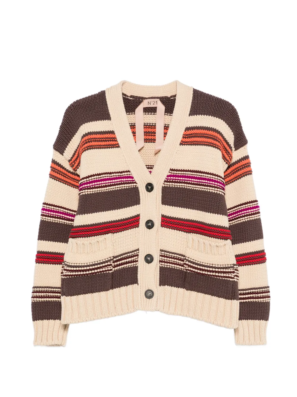 Nº21 striped-pattern cardigan - Nude