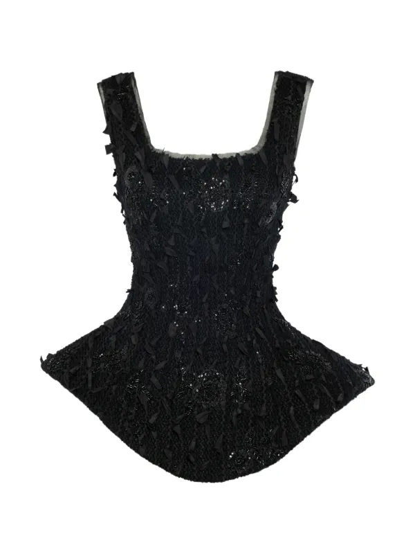 A.W.A.K.E. Mode Sequin-embellished Peplum Top in Black