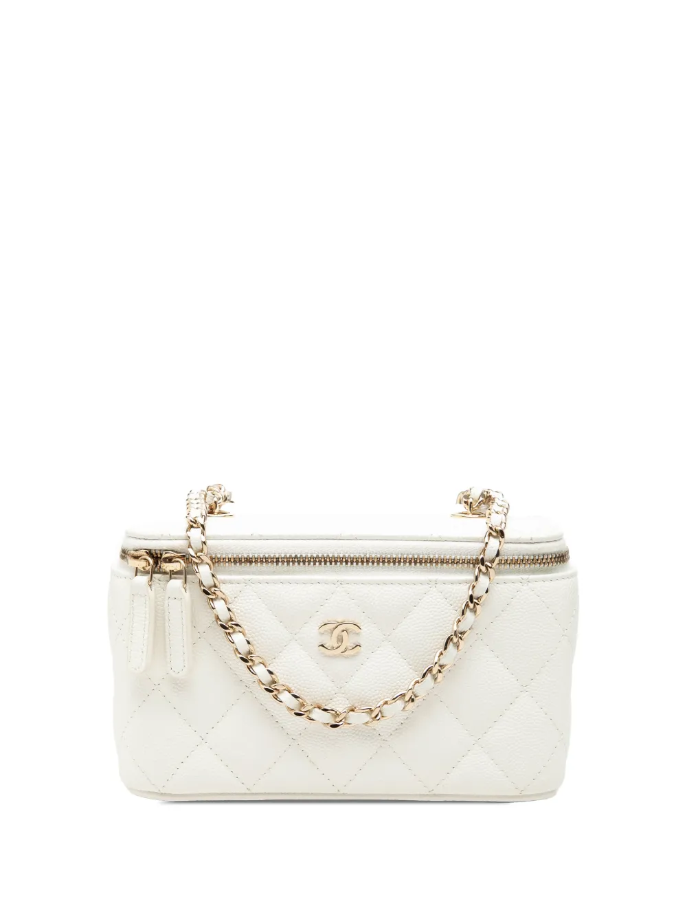 CHANEL Pre-Owned 2021 Small Quilted Caviar Vanity Case With Chain crossbody bag - Bianco