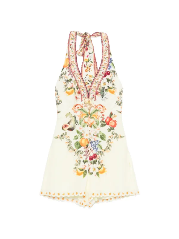 Camilla Floral-print V-neck Playsuit in Neutrals