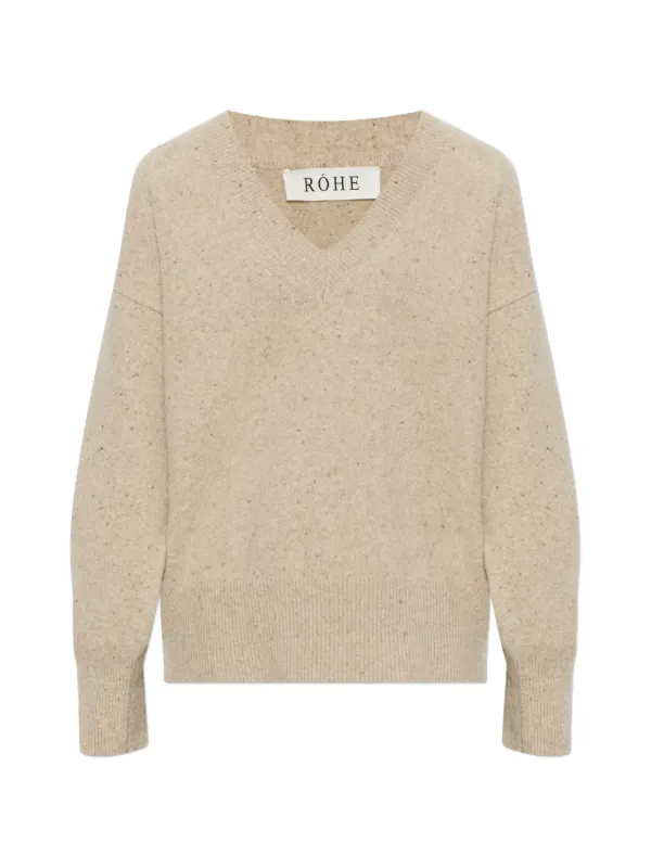 Róhe V-neck Long-sleeve Sweater in Neutrals