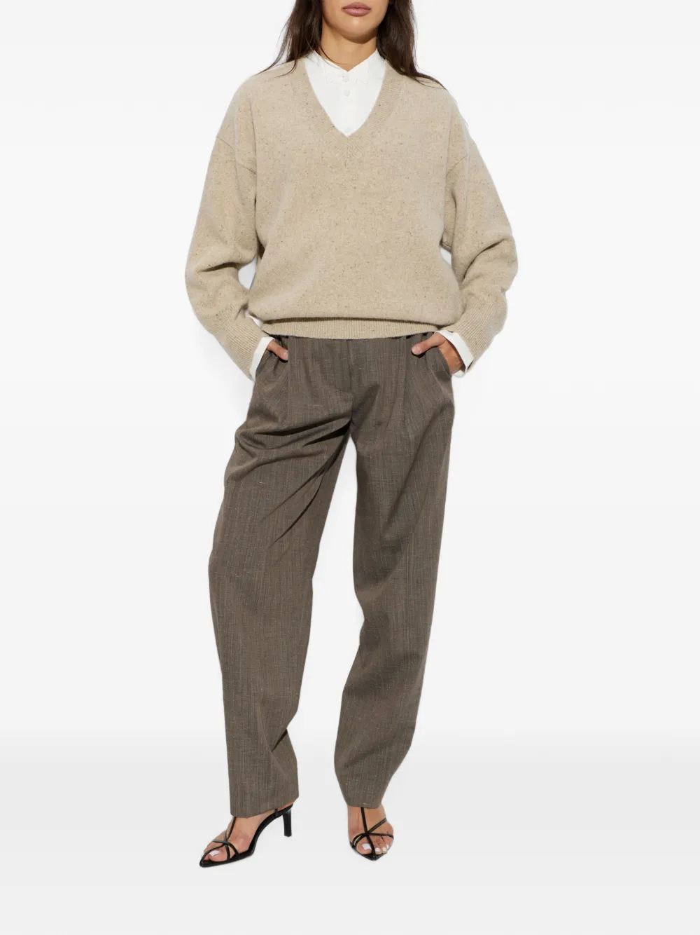 Róhe V-neck Long-sleeve Sweater in Neutrals, view 2