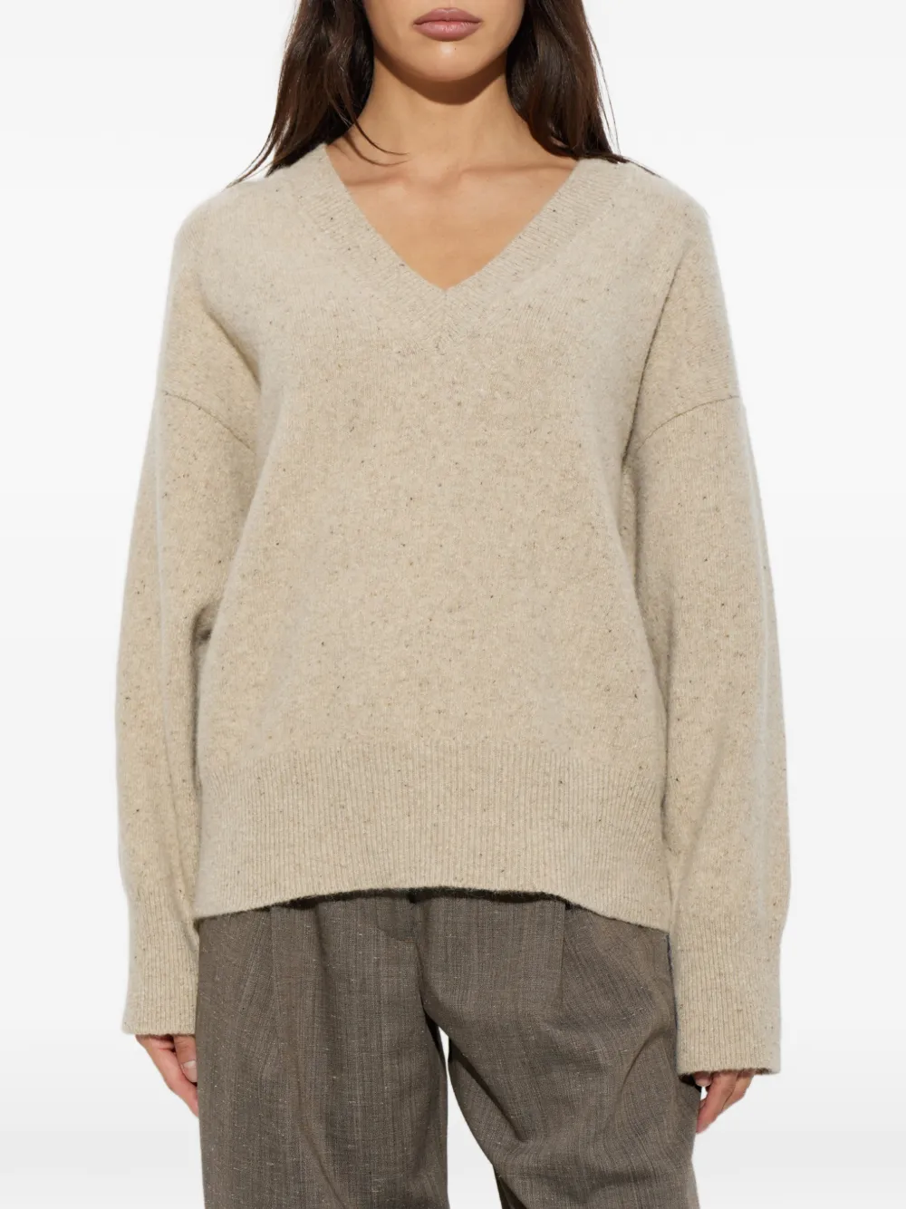 Róhe V-neck Long-sleeve Sweater in Neutrals, view 3