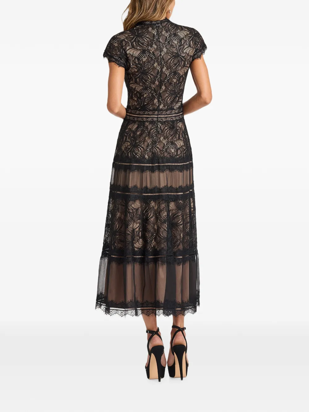Tadashi Shoji Maelle gelaagde midi-jurk met kanten laag Zwart