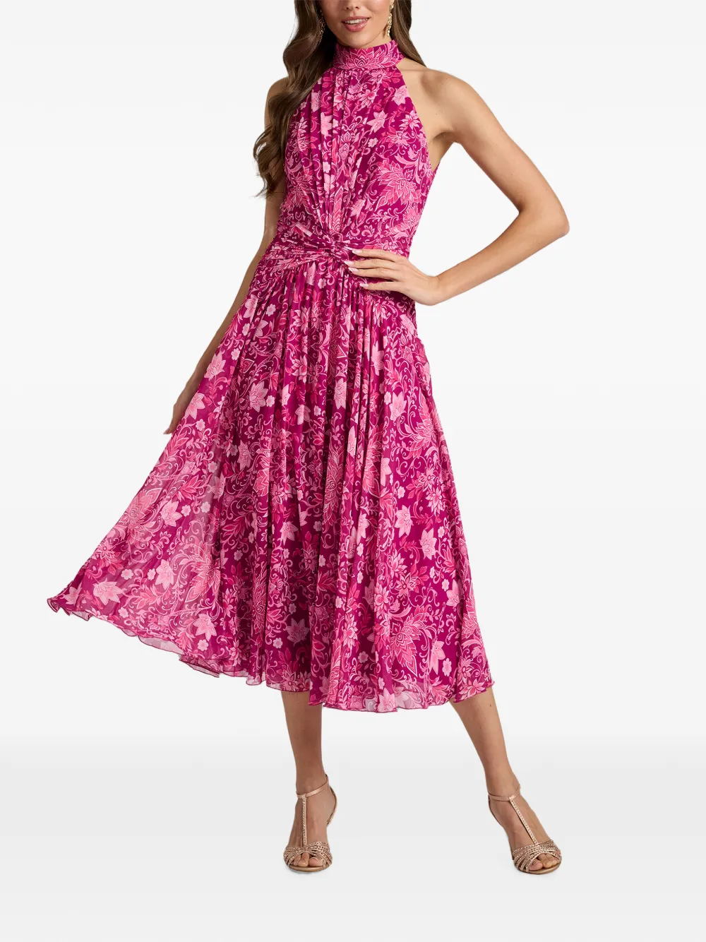 Tadashi Shoji Kyrene midi-jurk met gedraaide taille en bloemenprint Roze