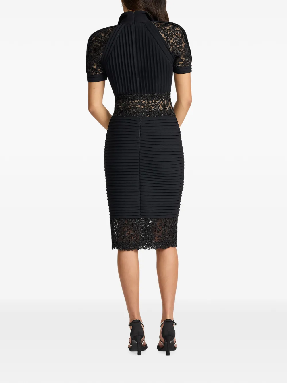 Tadashi Shoji Midi-jurk met kanten vlakken en pintuck-details Zwart