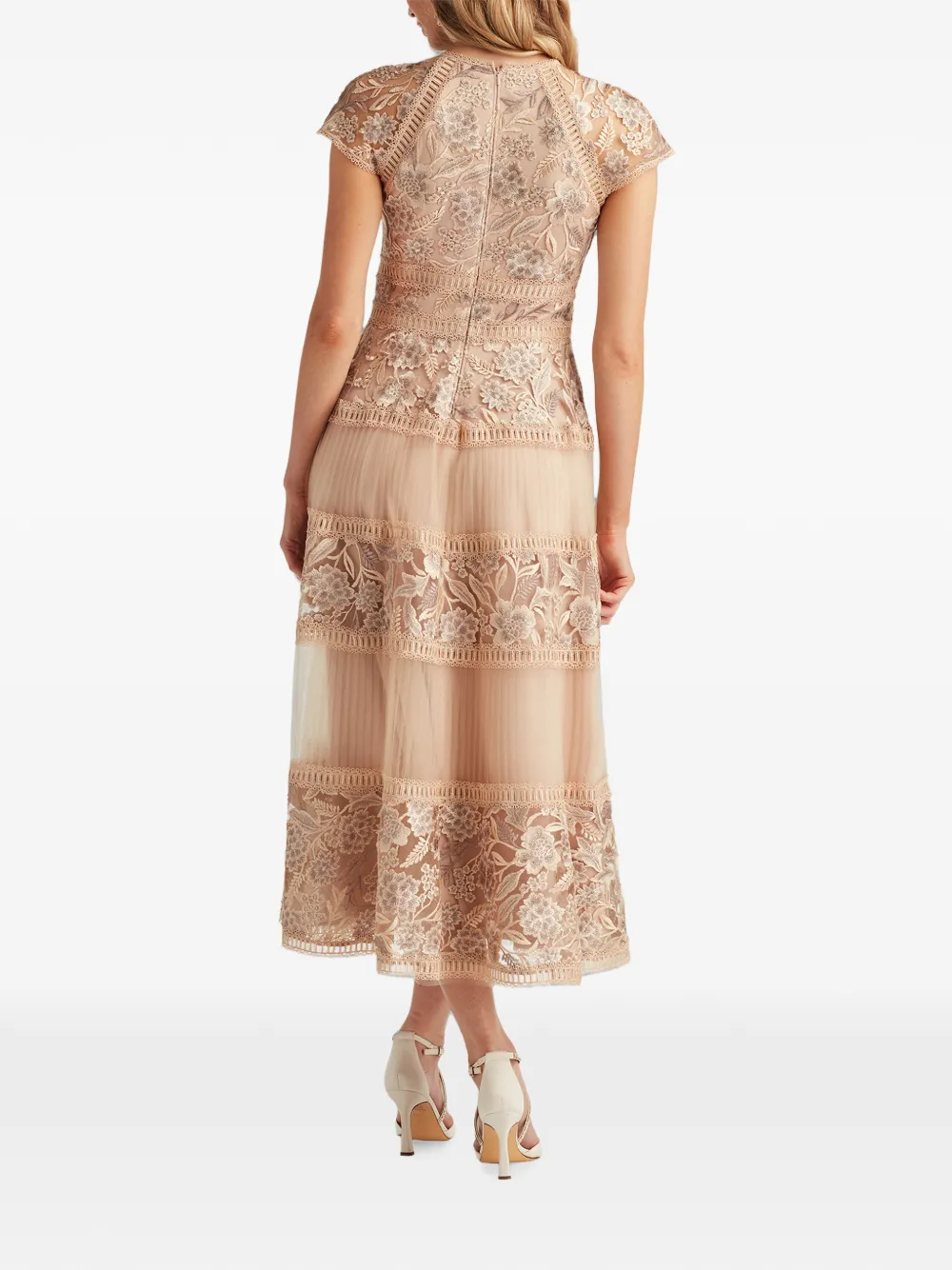 Tadashi Shoji Tamsin gelaagde midi-jurk met geborduurde bloemen Beige