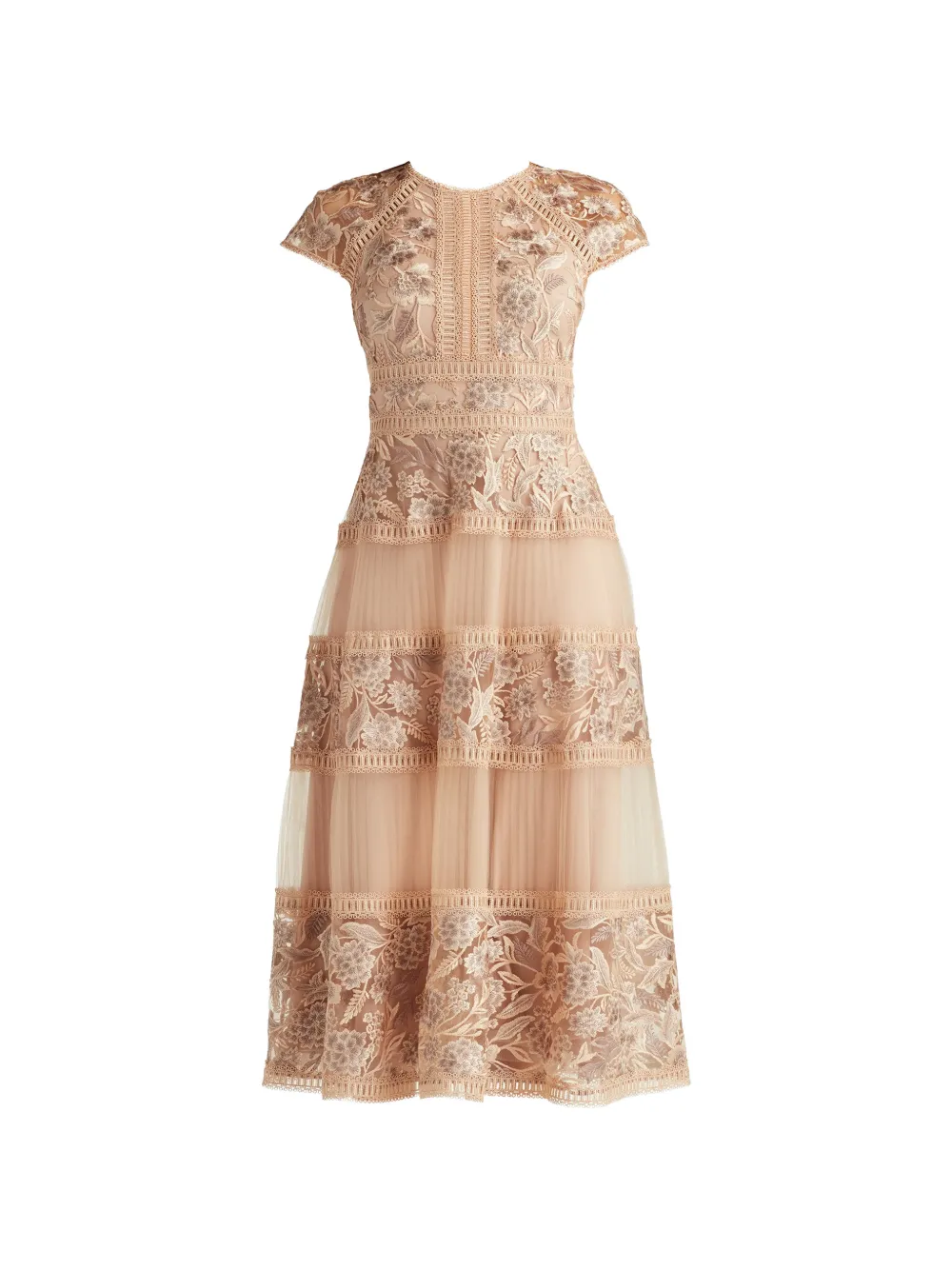 Tadashi Shoji Tamsin Floral-embroidered Tiered Midi Dress In Neutral