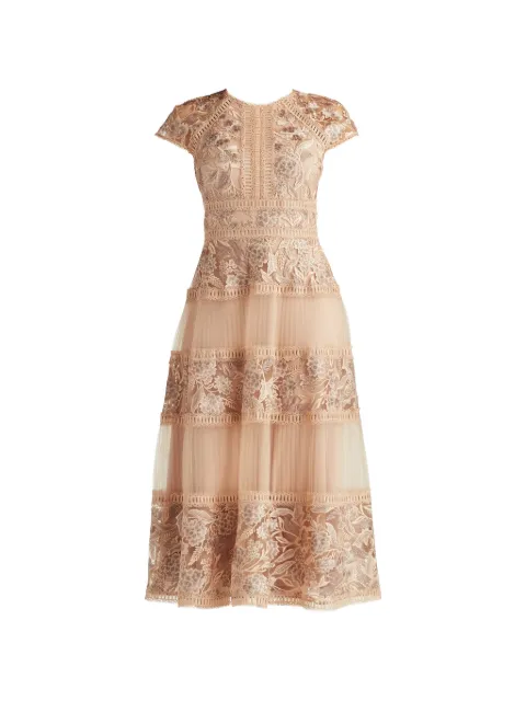 Tadashi Shoji Tamsin floral-embroidered tiered midi dress