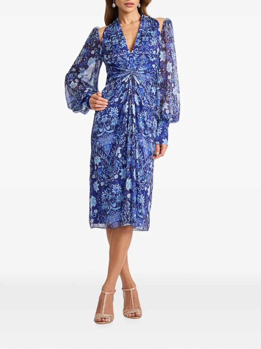 Tadashi Shoji Midi-jurk met bloemenprint Blauw