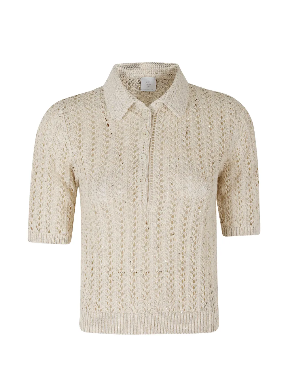 Eleventy sequin-embellished open-knit polo top - Bianco