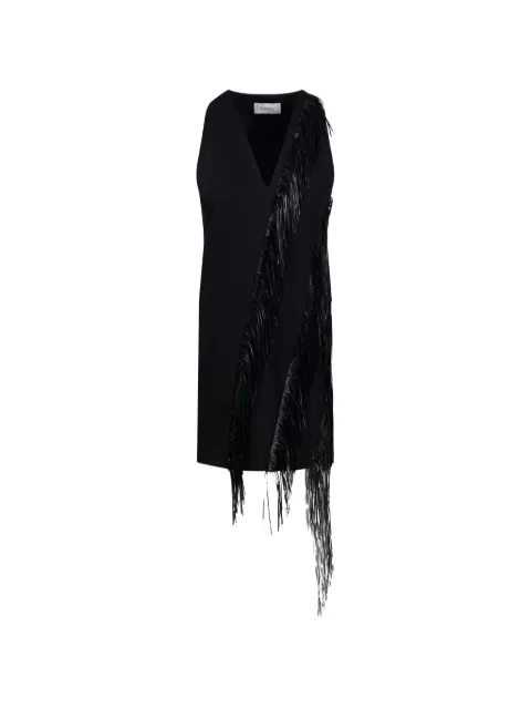 Sportmax vestido con ribete de flecos y cuello en V