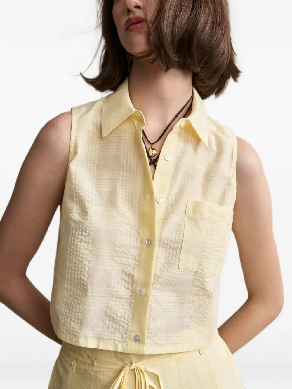 HEVRON Katja geruite mouwloze blouse Geel