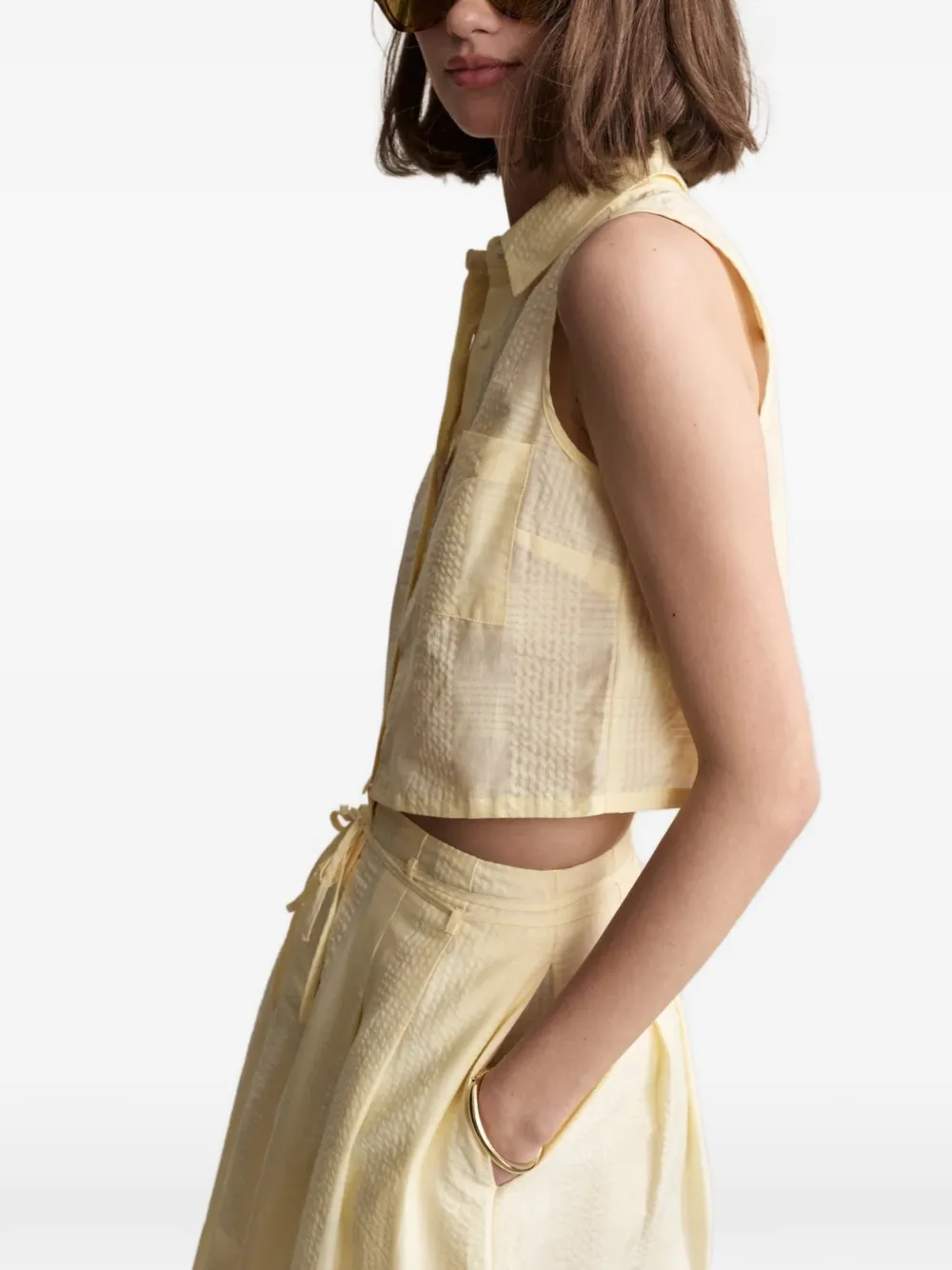 HEVRON Katja geruite mouwloze blouse Geel
