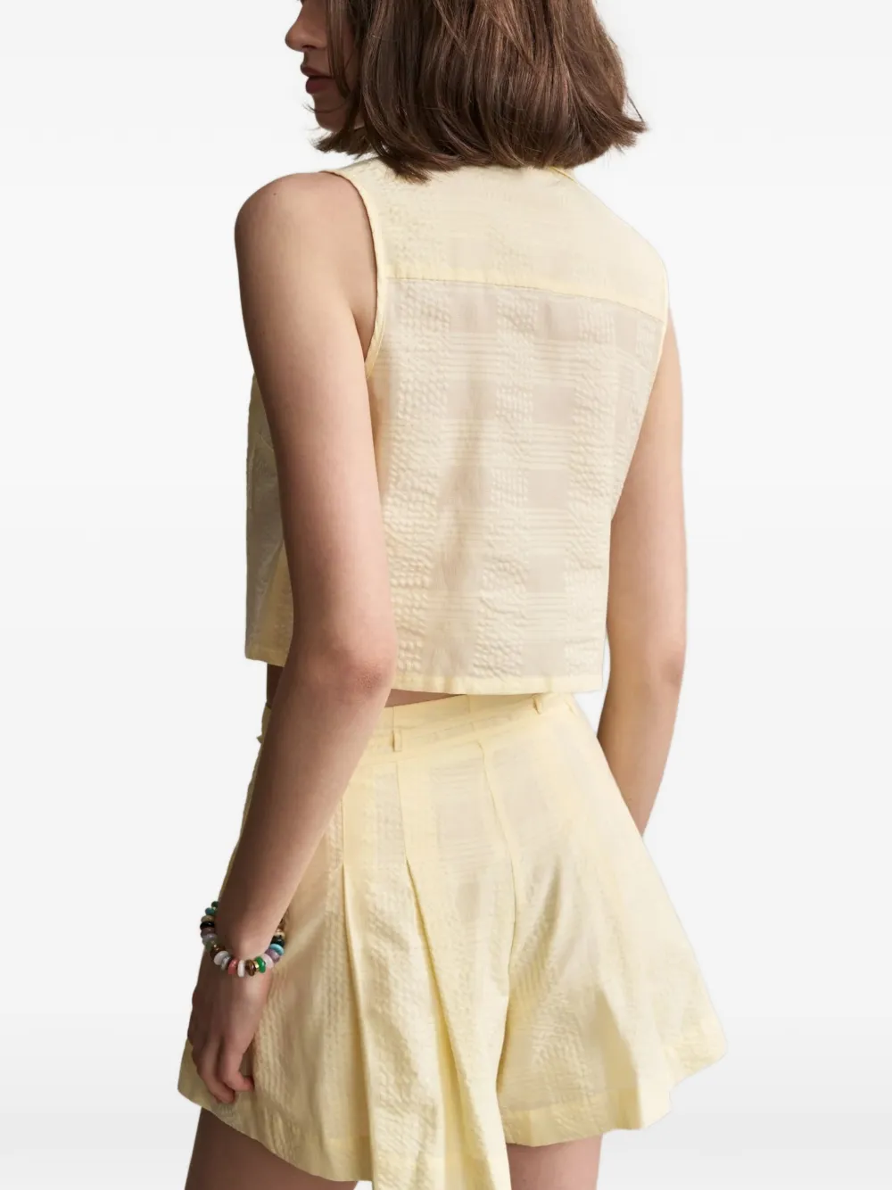 HEVRON Katja geruite mouwloze blouse Geel