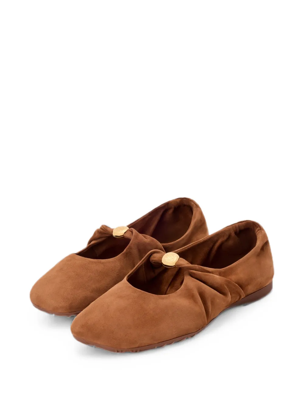 LOEWE Pebble Soft logo-plaque gathered ballet flats Bruin