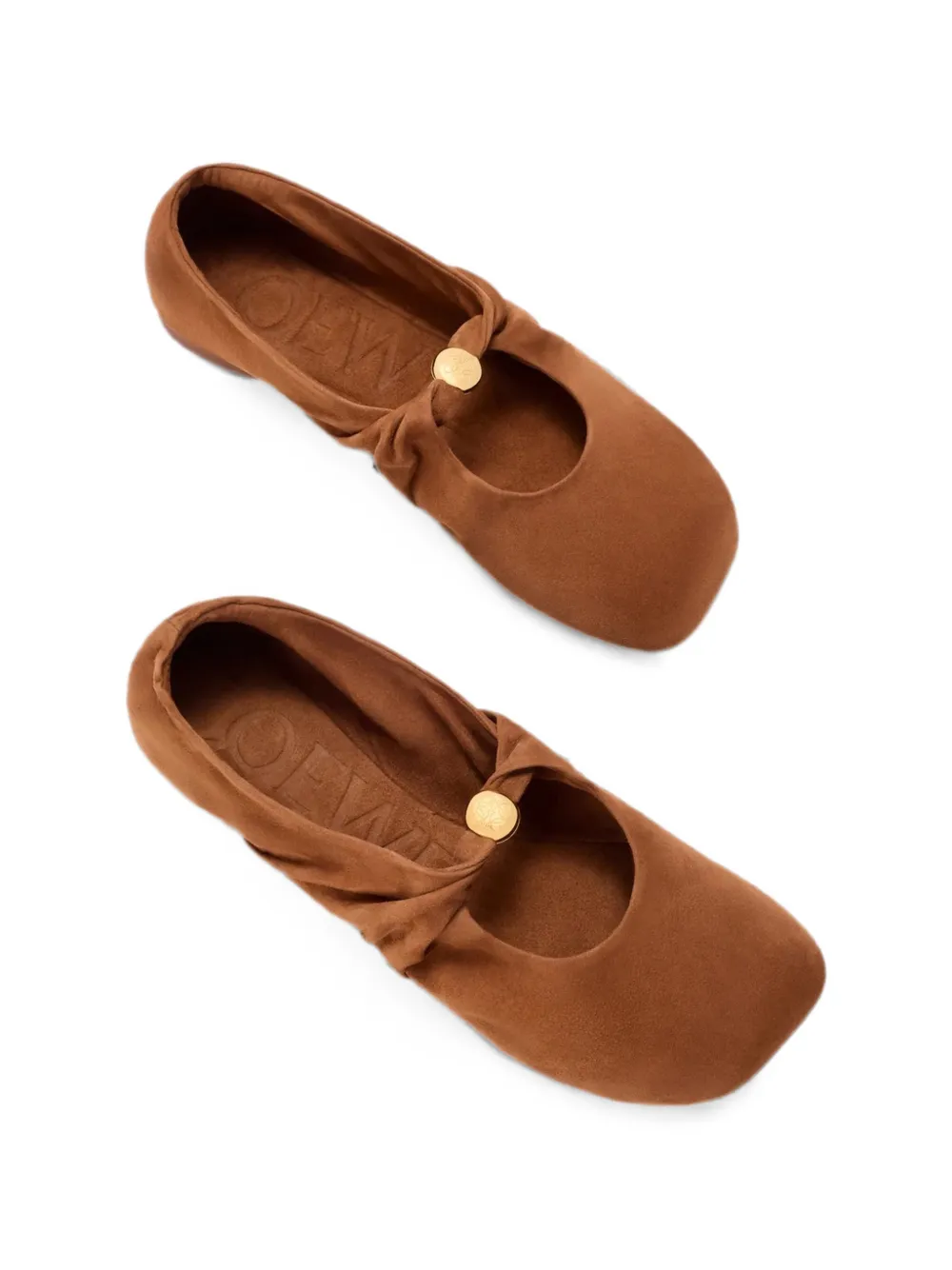 LOEWE Pebble Soft logo-plaque gathered ballet flats Bruin