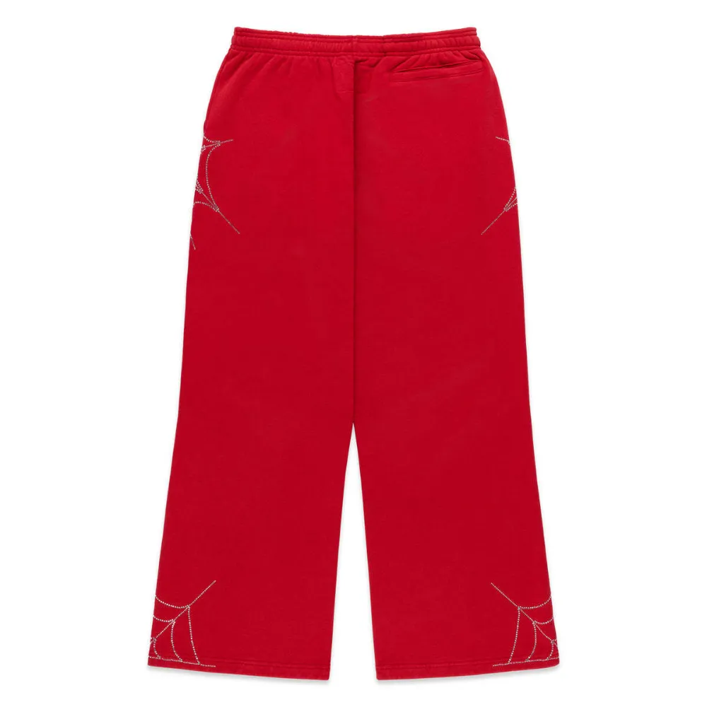 SP5DER Trainingsbroek verfraaid met stras en spinneweb Rood