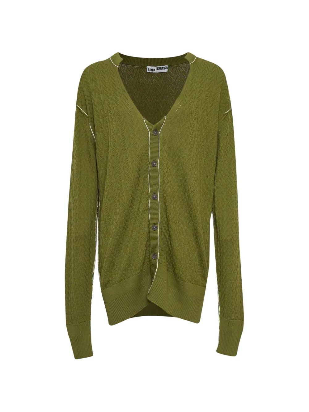 SONIA CARRASCO chevron-knit piped-trim cardigan - Verde