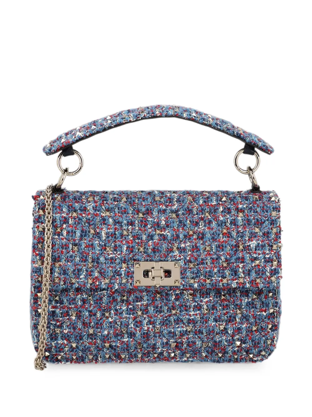 Valentino Garavani Rockstud Spike tweed tote bag - Blu