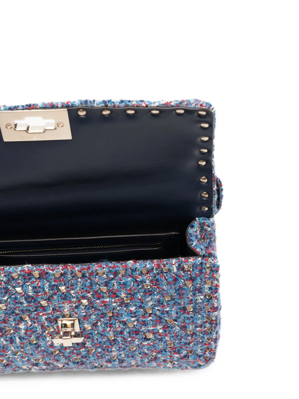 Valentino Garavani Medium Rockstud tweed schoudertas Blauw