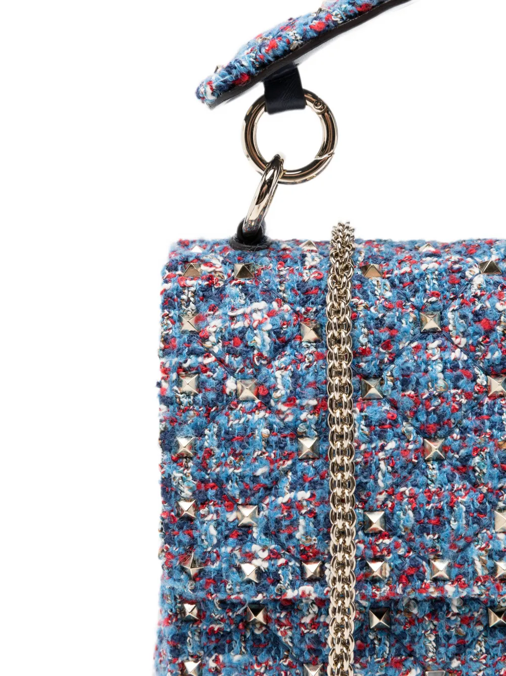 Valentino Garavani Medium Rockstud tweed schoudertas Blauw