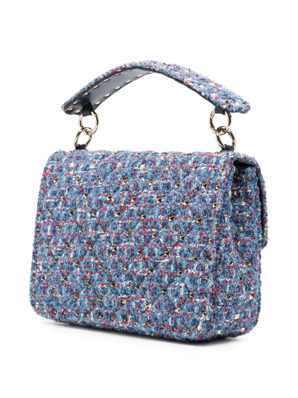Valentino Garavani Medium Rockstud tweed schoudertas Blauw