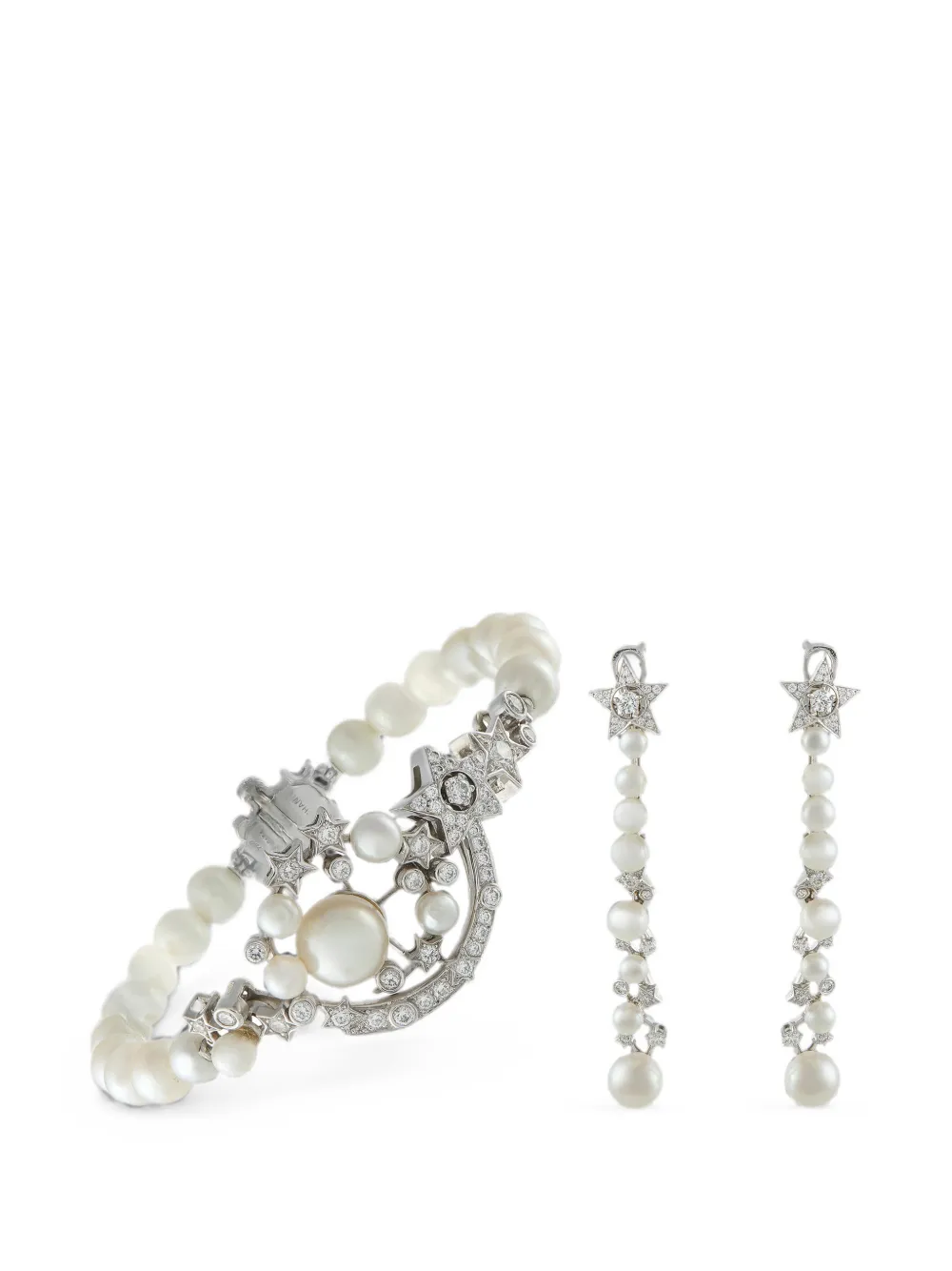 CHANEL Pre-Owned Comte diamond and pearl earrings and bracelet set - Silver