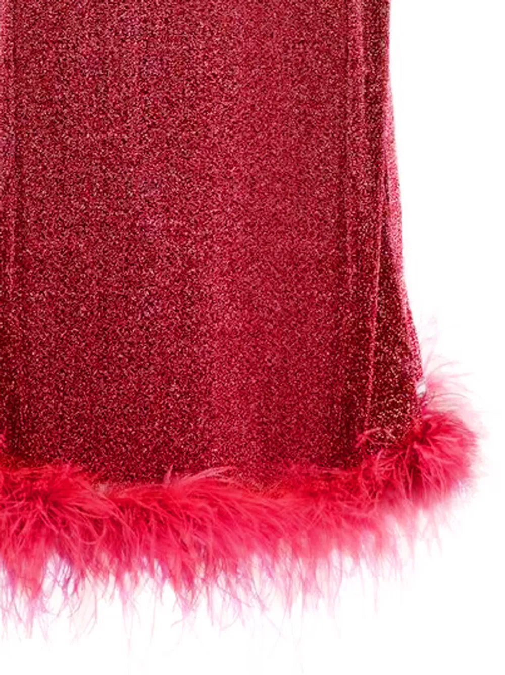Oséree Maxi-jurk met metallic-effect en veren afwerking Rood