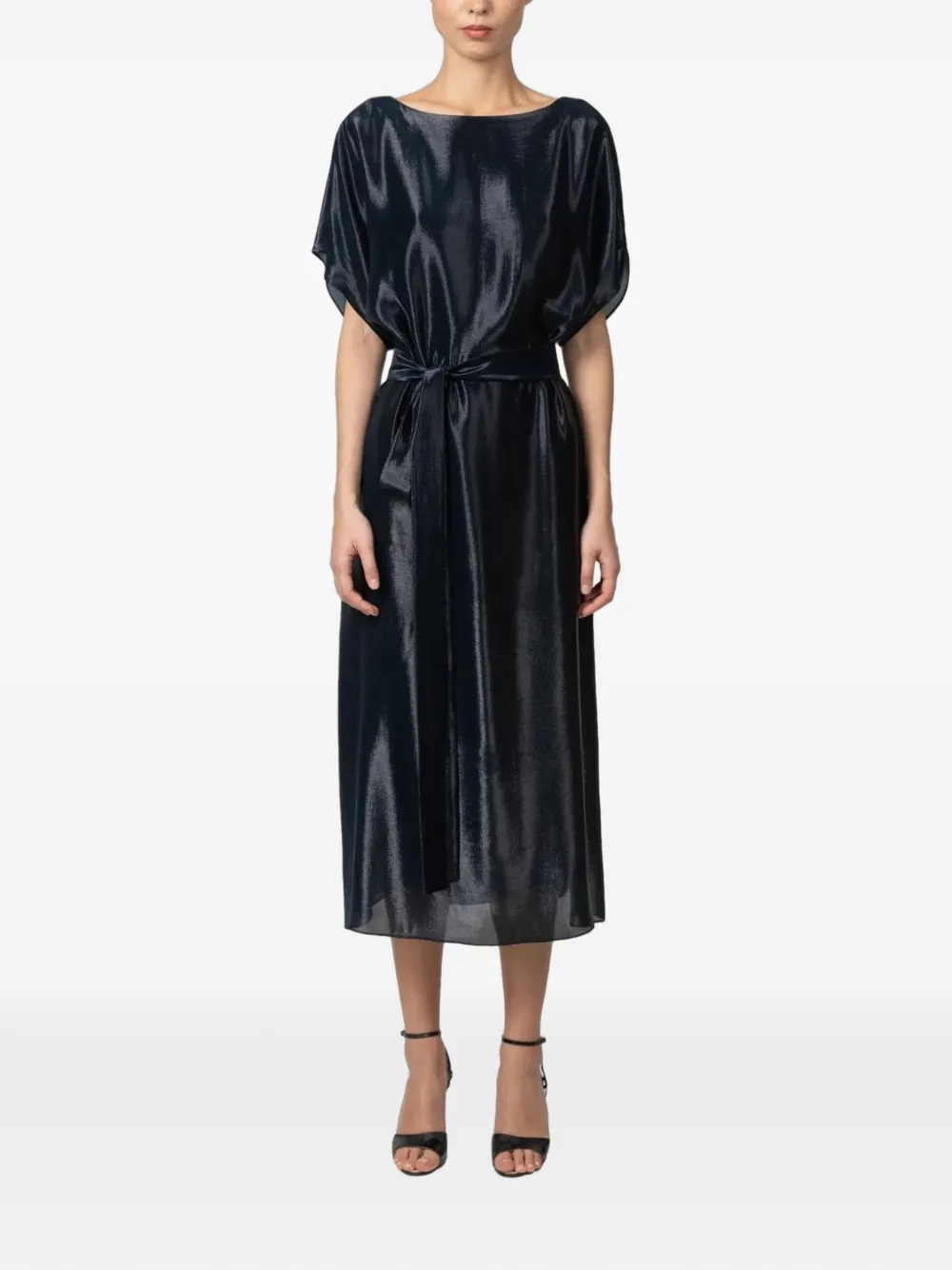 Indress Goldaming lurex-detail belted midi dress - Blu