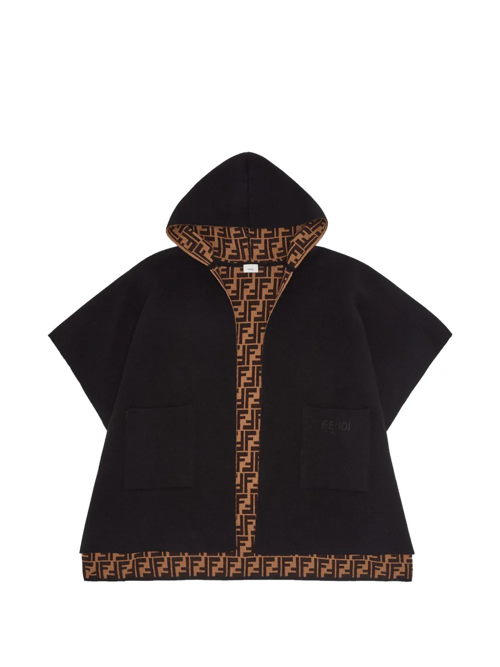 Fendi Kids FF logo-trim hooded cape - Nero