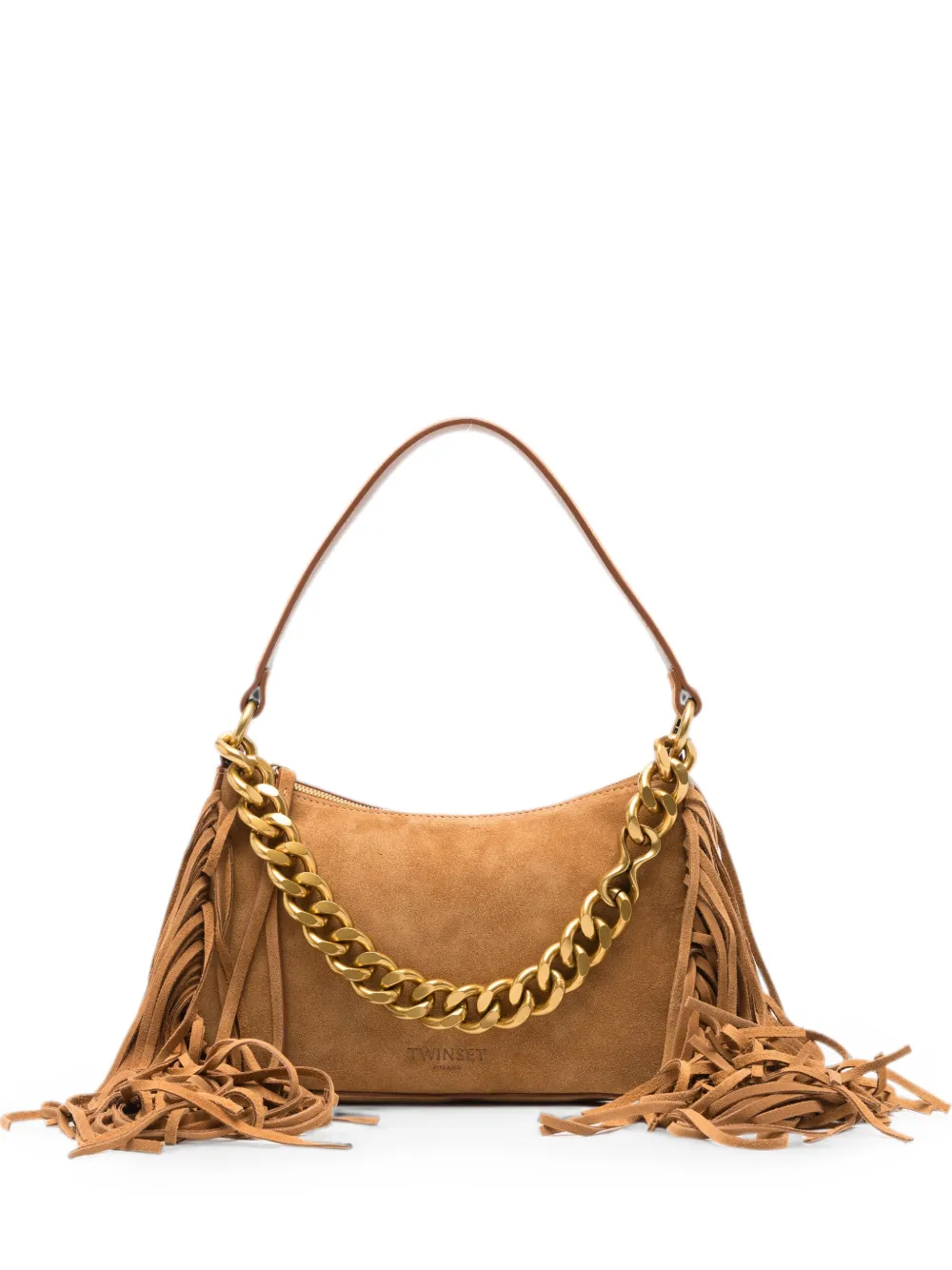 TWINSET fringed-trim chain-link shoulder bag - Marrone