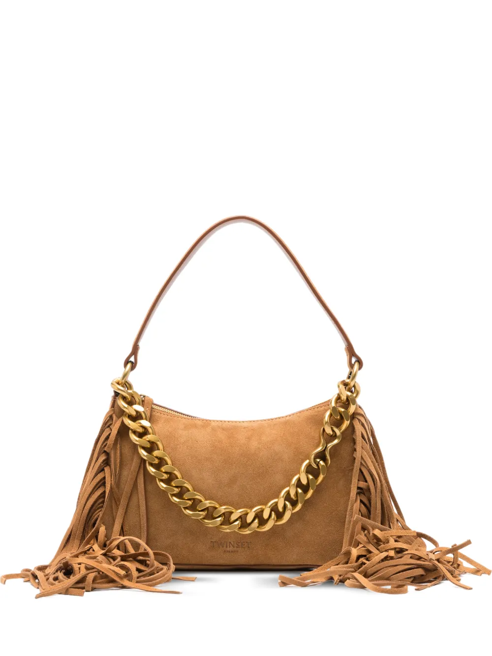 TWINSET fringed-trim chain-link shoulder bag - Marrone