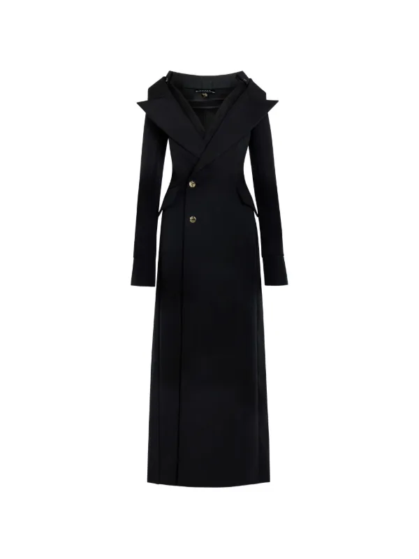 A.W.A.K.E. Mode Double-breasted Off-shoulder Coat in Black