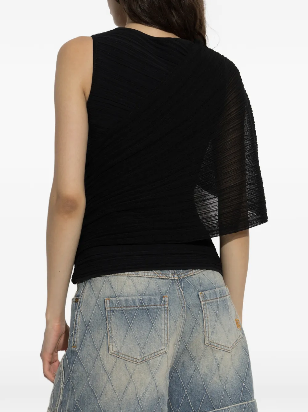 Balmain Asymmetrische blouse met plooien Zwart