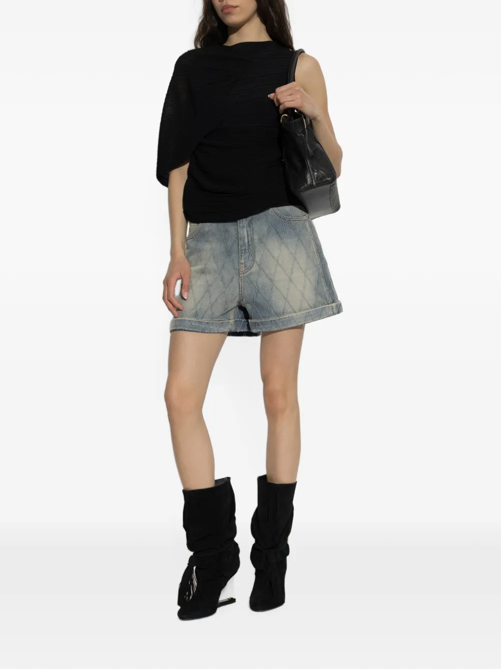 Balmain Asymmetrische blouse met plooien Zwart